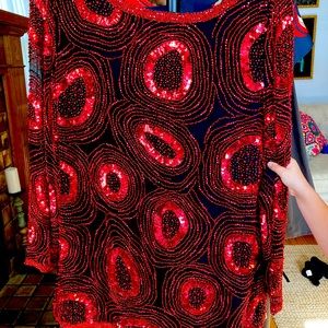 Vintage Red Silk Sequin Tunic or Mini Dress